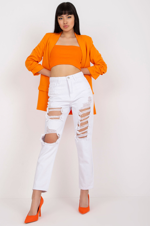 Bílé máma džínové kalhoty s dírami