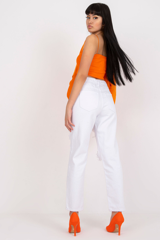 Bílé máma džínové kalhoty s dírami