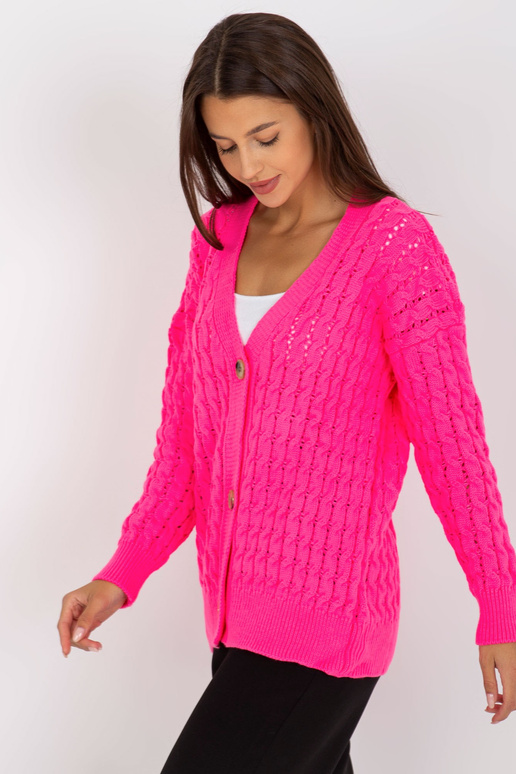 Fluo růžový prolamovaný kardigan s...