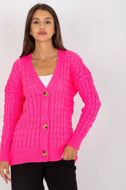 Fluo růžový prolamovaný kardigan s...