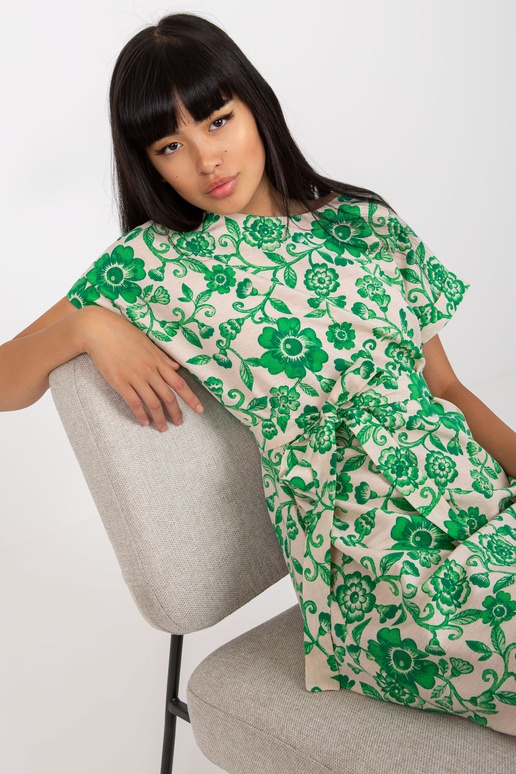 Béžové a zelené plátěné šaty s...