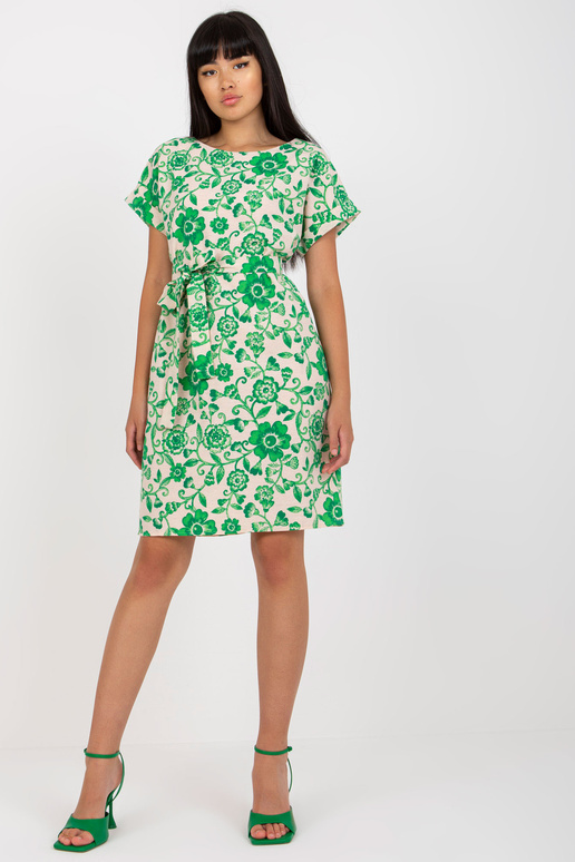 Béžové a zelené plátěné šaty s...