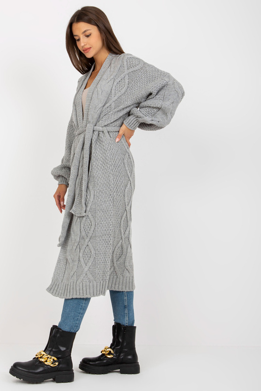 Šedý dlouhý kardigan s vlnou RUE PARIS