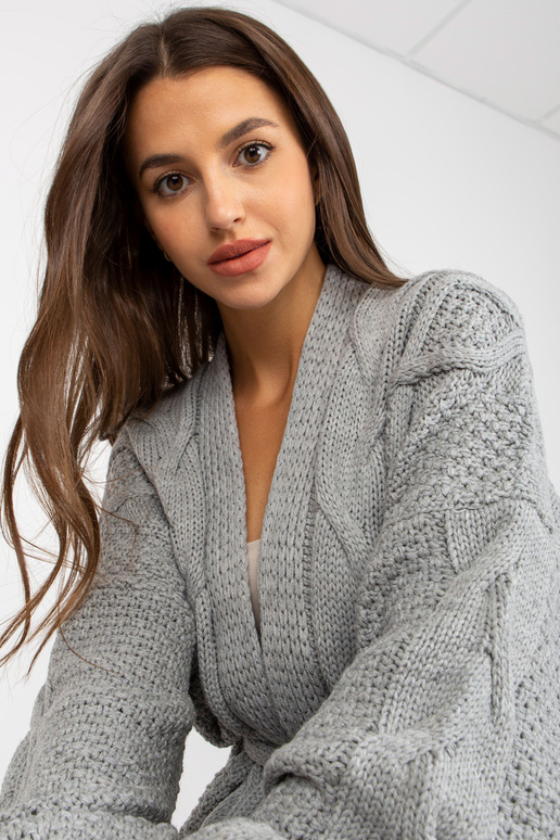 Šedý dlouhý kardigan s vlnou RUE PARIS