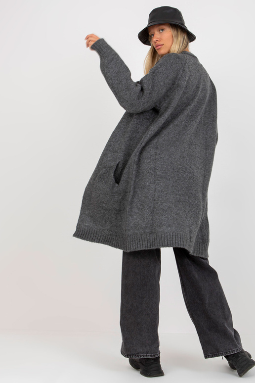 Tmavě šedý dlouhý kardigan bez...