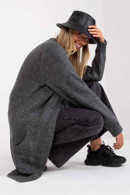 Tmavě šedý dlouhý kardigan bez...