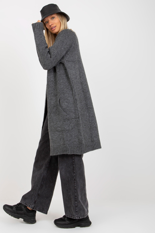 Tmavě šedý dlouhý kardigan bez...