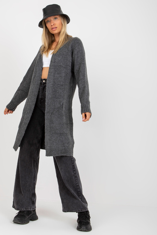 Tmavě šedý dlouhý kardigan bez...