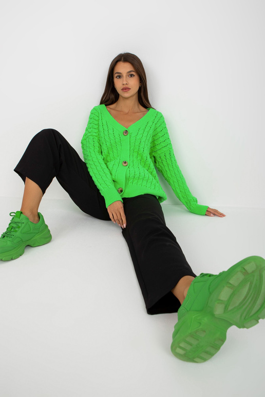 Fluo zelený prolamovaný kardigan s...