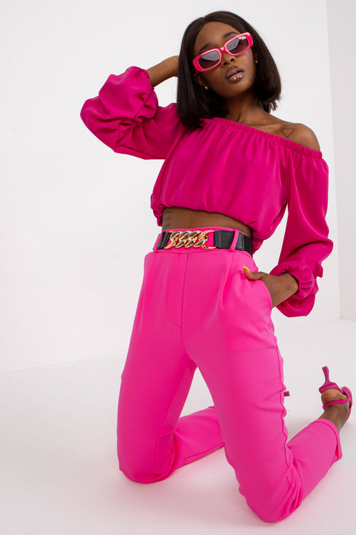 Fluo růžové rovné kalhoty s vysokým...