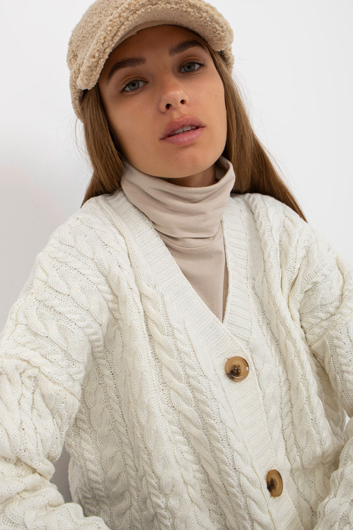 Ecru dámský kardigan s copánky RUE PARIS