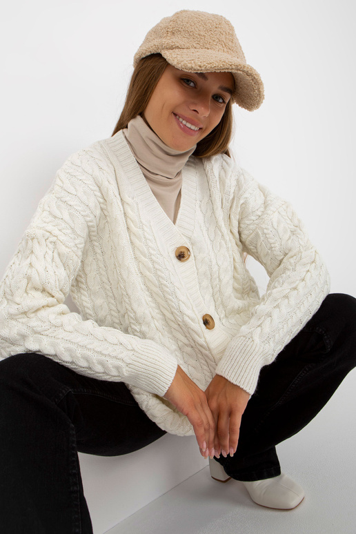Ecru dámský kardigan s copánky RUE PARIS