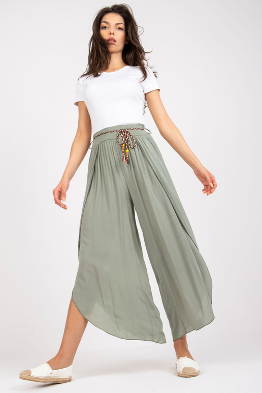 Khaki kalhoty se širokými nohavicemi...