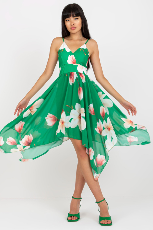 Zelené asymetrické šaty s potiskem