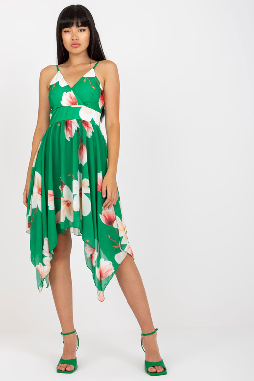 Zelené asymetrické šaty s potiskem