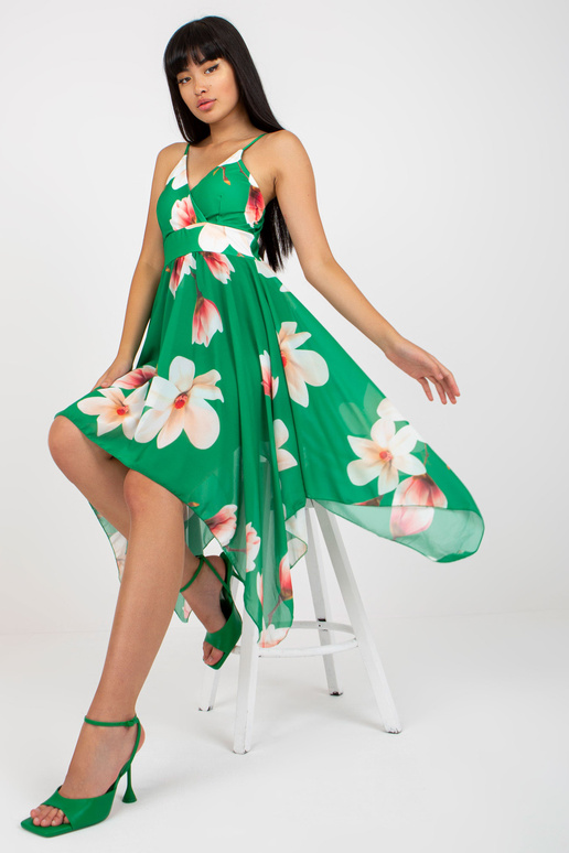 Zelené asymetrické šaty s potiskem