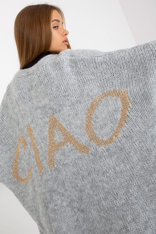 Šedý volný kardigan s vlnou OCH BELLA