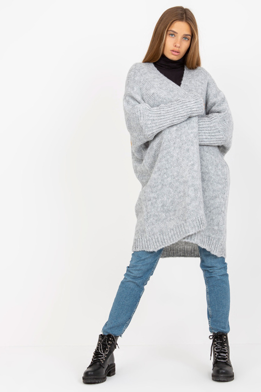 Šedý volný kardigan s vlnou OCH BELLA