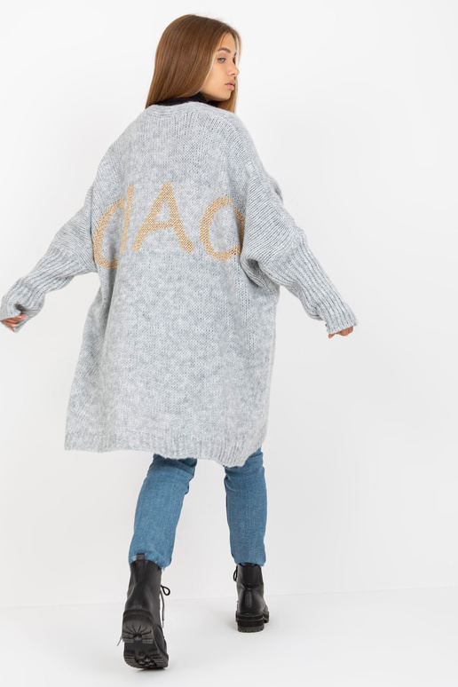 Šedý volný kardigan s vlnou OCH BELLA