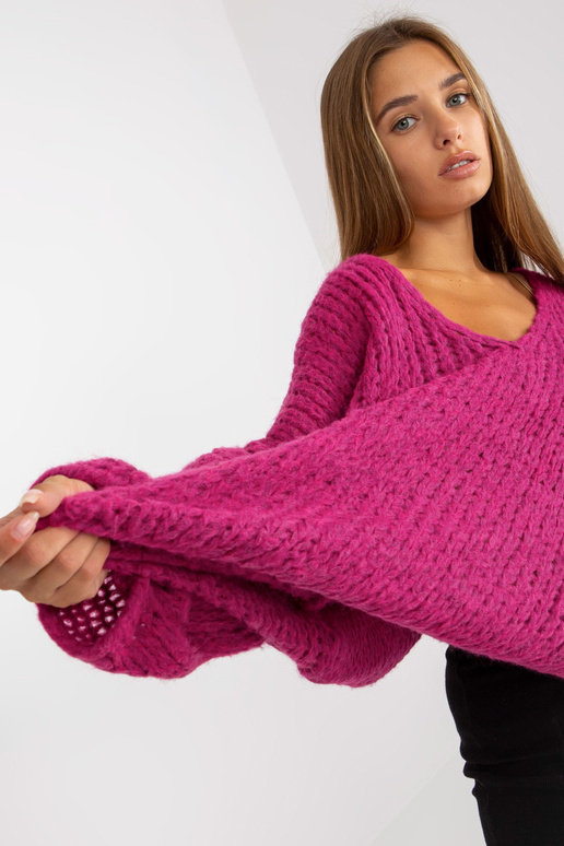 Fuchsiový oversize svetr se širokými... Fuchsiový oversize svetr se širokými...