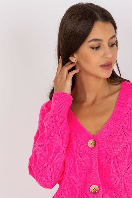 Fluo růžový prolamovaný kardigan RUE...