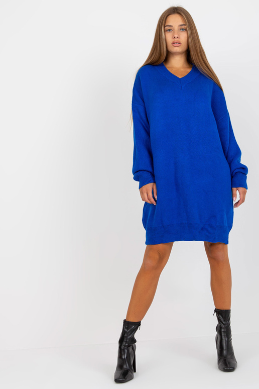 Tmavě modré pletené šaty s výstřihem...
