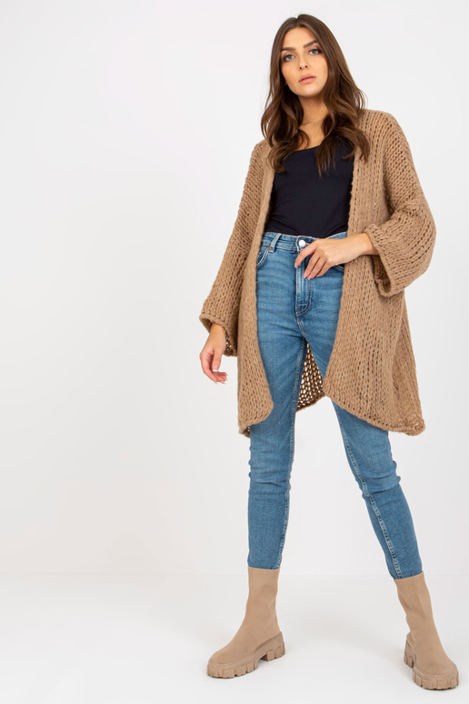 Tmavě béžový pletený cardigan s...