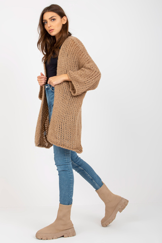 Tmavě béžový pletený cardigan s...