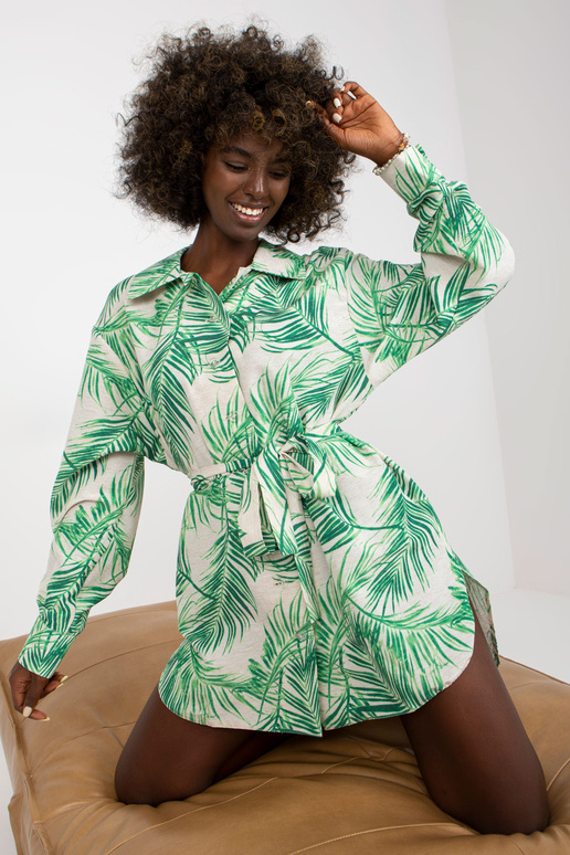 Zelené a béžové lněné šaty s potiskem