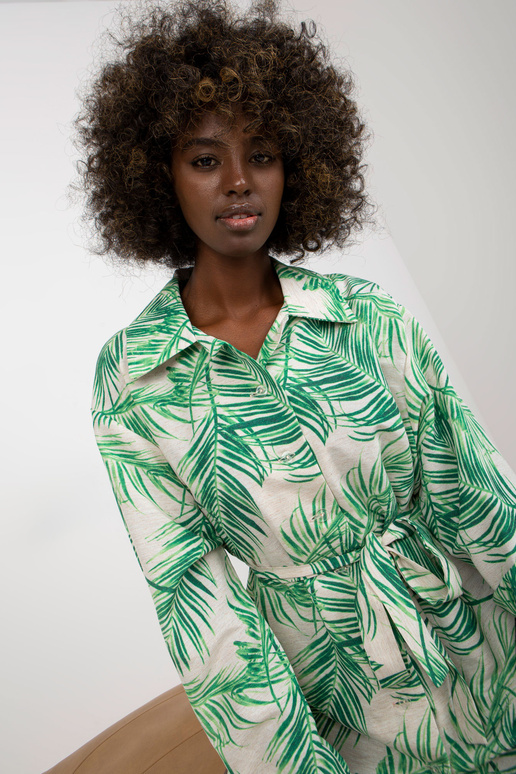 Zelené a béžové lněné šaty s potiskem