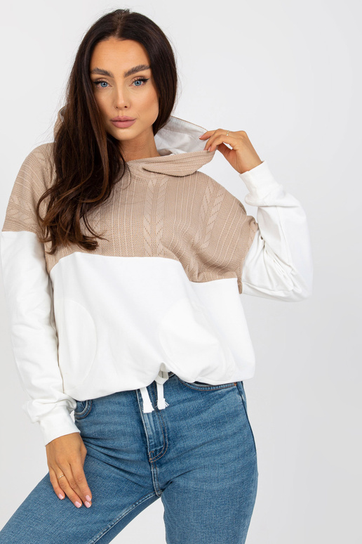 Béžová a bílá mikina s kapucí RUE PARIS