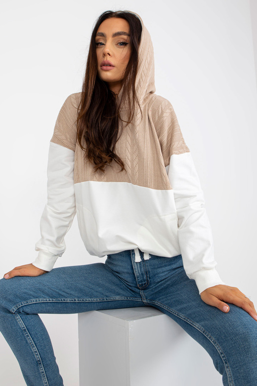 Béžová a bílá mikina s kapucí RUE PARIS