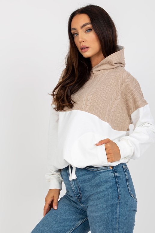 Béžová a bílá mikina s kapucí RUE PARIS