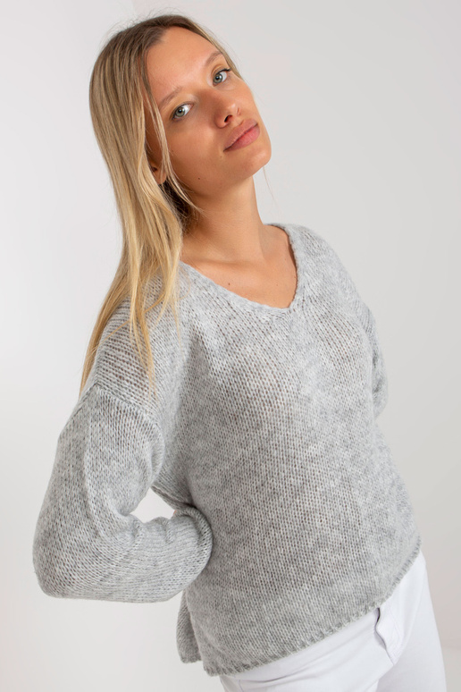 Šedý oversize svetr s vlnou OCH BELLA