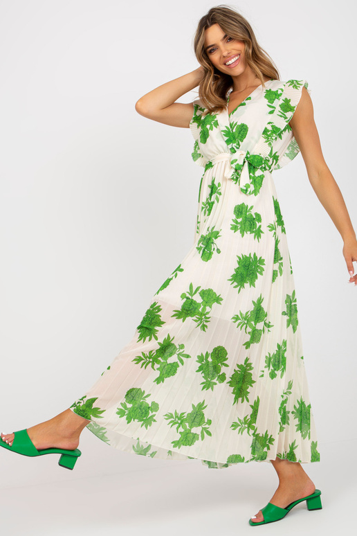 Béžové a zelené dlouhé šaty s...