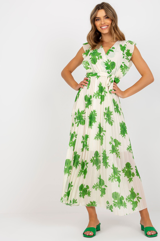 Béžové a zelené dlouhé šaty s...