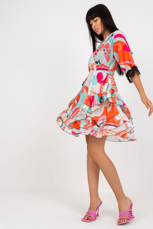 Oranžovo-růžové minišaty s volánky a...