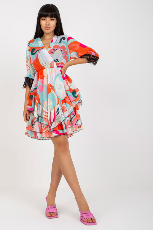 Oranžovo-růžové minišaty s volánky a...