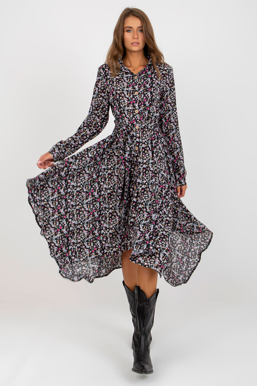 Černé asymetrické šaty s květinovými...