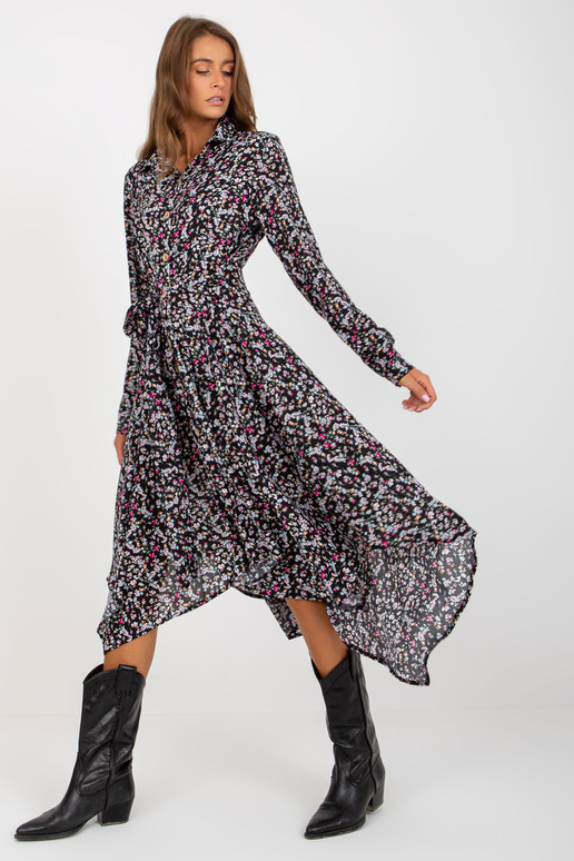 Černé asymetrické šaty s květinovými...