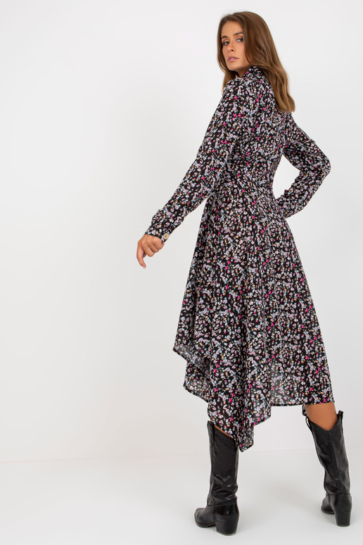 Černé asymetrické šaty s květinovými...