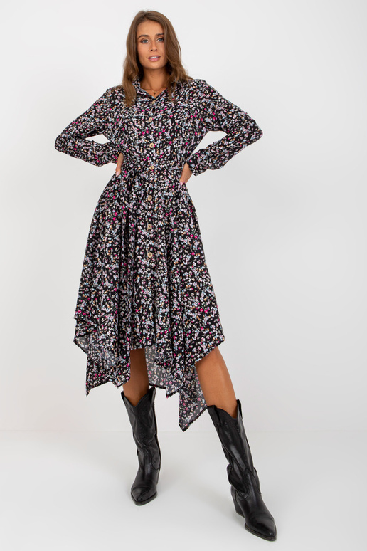 Černé asymetrické šaty s květinovými...