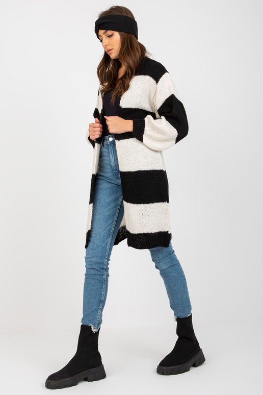 Ecru-černý volný pletený kardigan OCH...