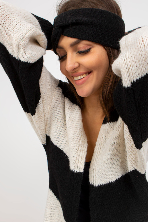 Ecru-černý volný pletený kardigan OCH...