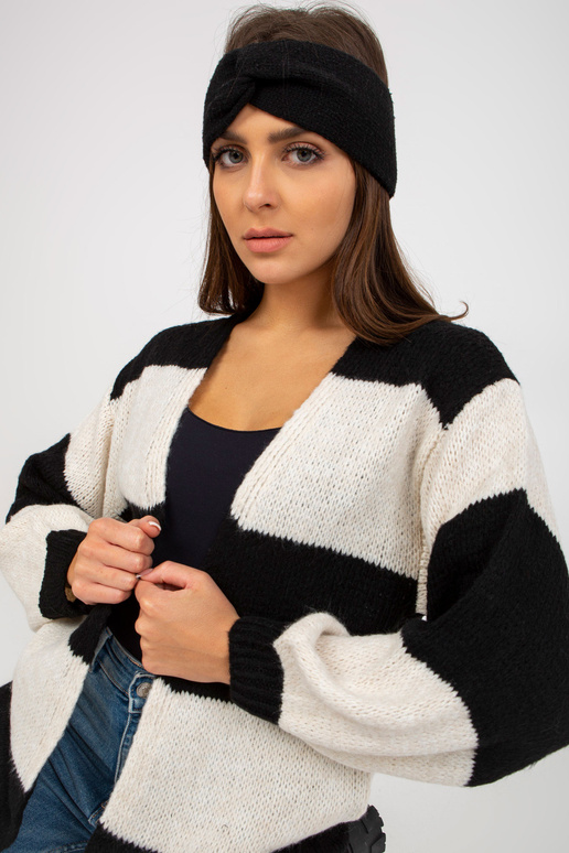 Ecru-černý volný pletený kardigan OCH...