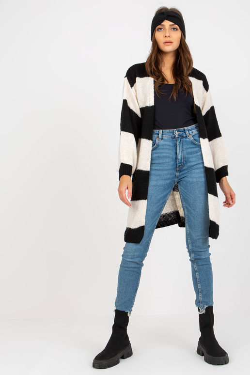 Ecru-černý volný pletený kardigan OCH...