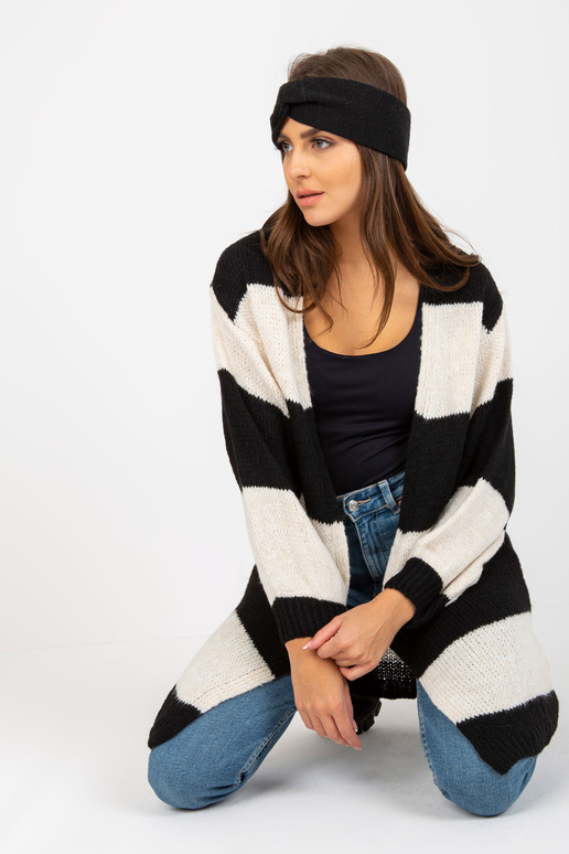 Ecru-černý volný pletený kardigan OCH...