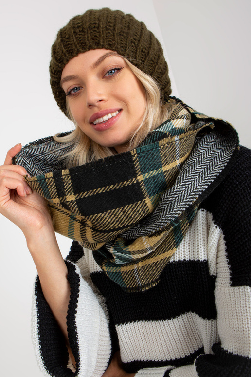 Černobéžový dámský kostkovaný zimní...