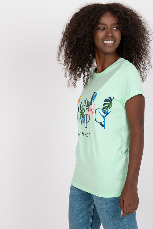 Mentové dámské tričko s letním potiskem