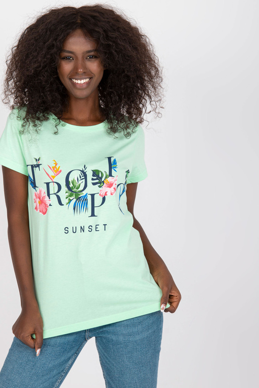 Mentové dámské tričko s letním potiskem